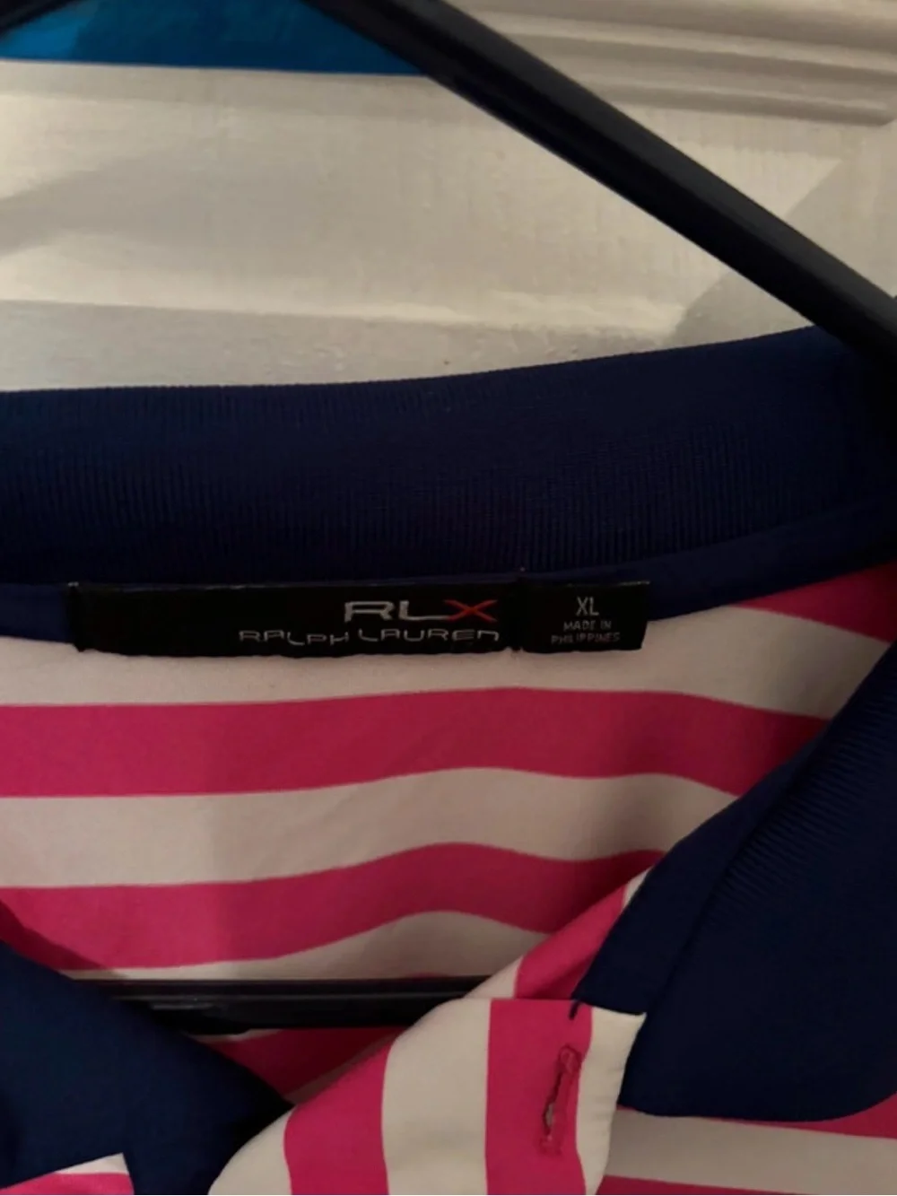Ralph Lauren Pink and White Striped Polo with Blue Collar